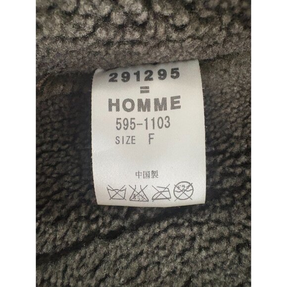 291295 = Homme Hooded Leather Shearling Coat Jacket  size F 44" made in Japan - Picture 4 of 9